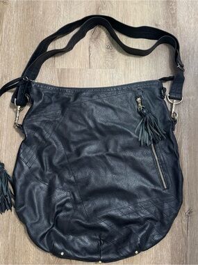 De Lacy Black Leather Hobo Bag with Tassel Accent